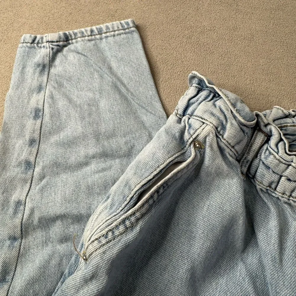 Zara Size 4 Baggy Paperbag Light Wash Jeans Denim Essential Grunge Casual Street - Picture 10 of 16